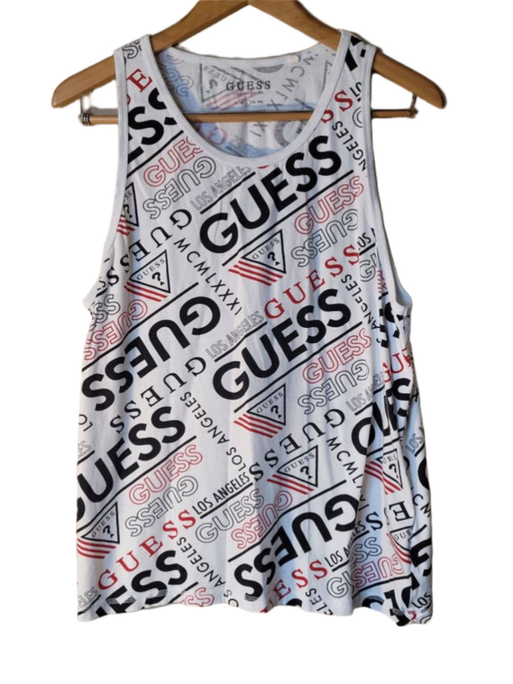 Guess Los Angeles All-Over Logo Print Tank Top Size Large Mens
